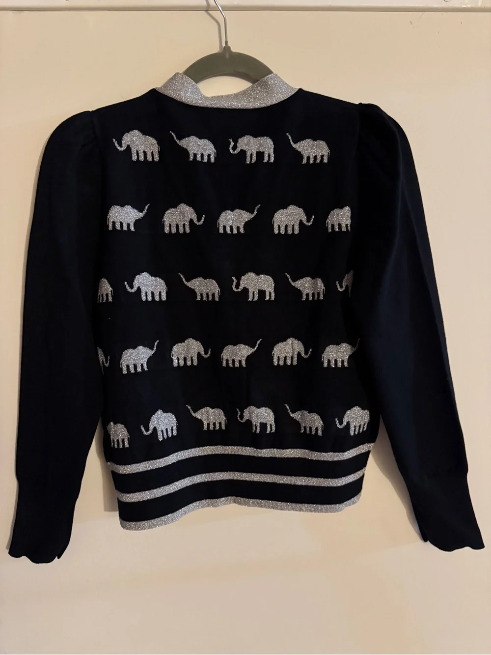 kate spade Black V-Neck Cardigan with Silver Elephant Motif- send an offer ❤️